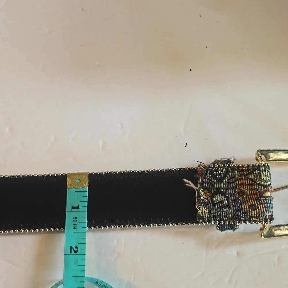 Womens Aztec Artsy Tapestry Multi-Color Metal Nub Belt Gold Buckle Sz.M/L